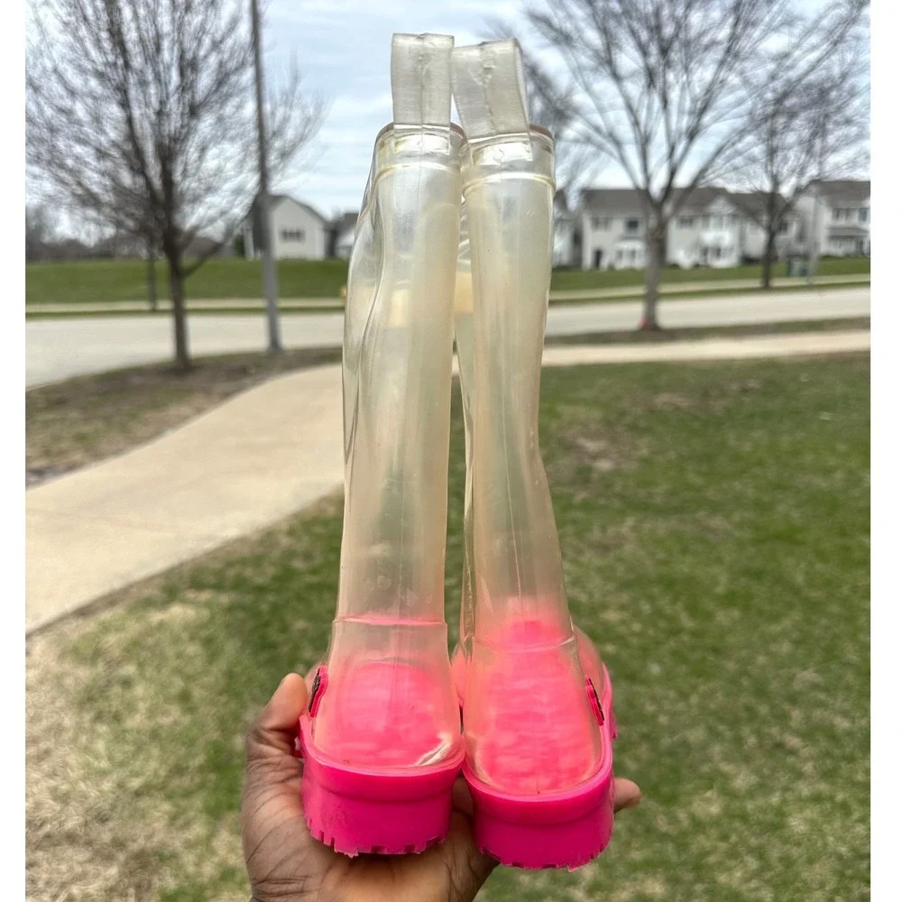 American Girl Wellie Wishers Peekaboo Clear Rubber Rain Boots‎ Size 1/2